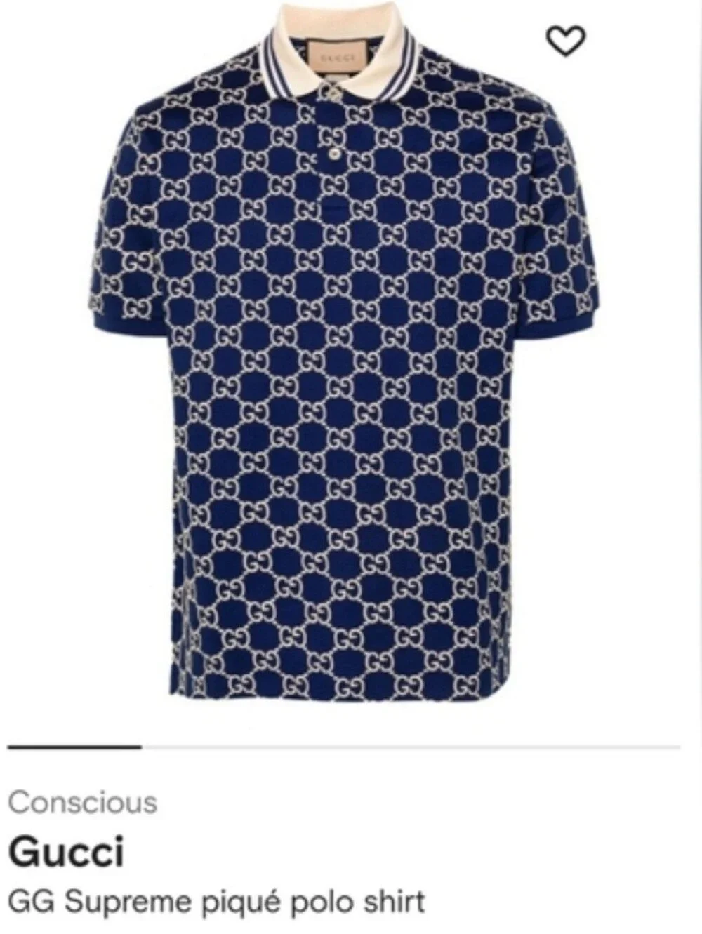 🇮🇹 Gucci Navy Blue GG 👕Jacquard Polo with Cream Collar🇮🇹